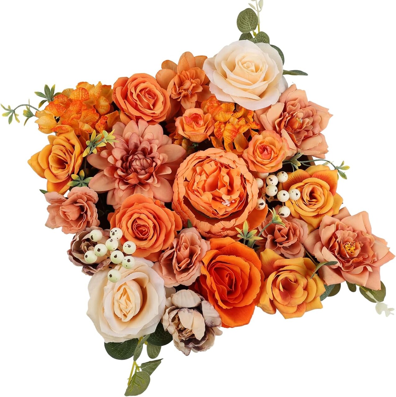 Artificial Flowers Burnt Orange Combo Box Set, 20PCS Silk Rose Peony Dahlia Faux Flowers with Stems for DIY Bridal Bouquets, Wedding Centerpieces, Baby Shower Decorations, Fall Home Party Decor